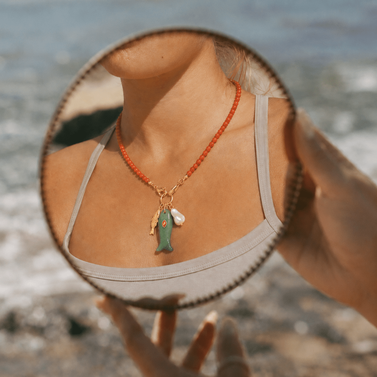 Happy Fish Carnelian & Aventurine Beaded Necklace - ORMIRO