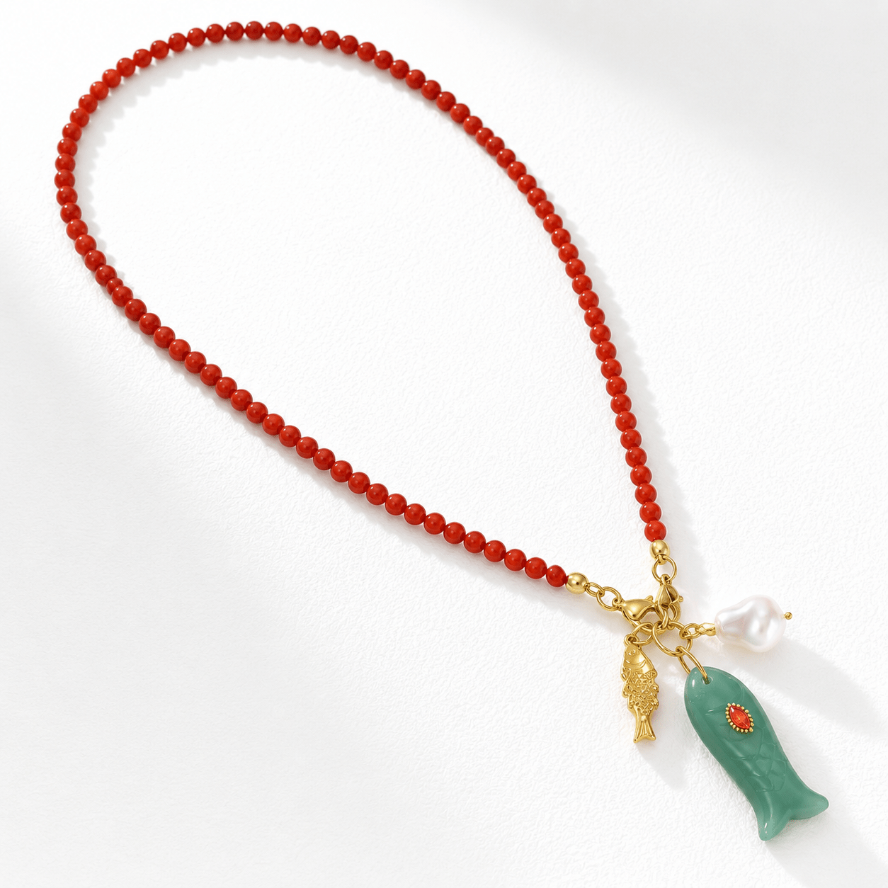 Happy Fish Carnelian & Aventurine Beaded Necklace - ORMIRO