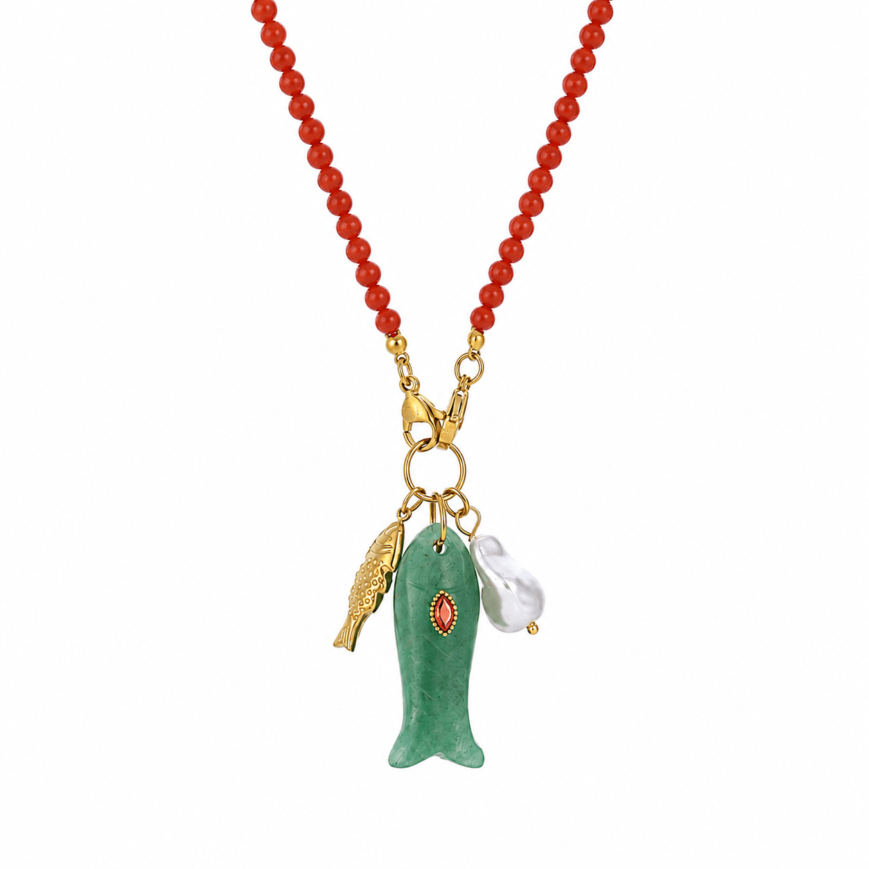 Happy Fish Carnelian & Aventurine Beaded Necklace - ORMIRO