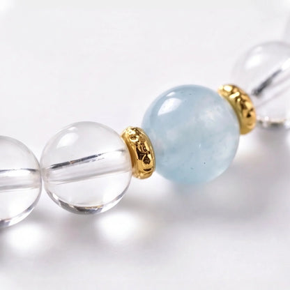 Pixiu Clear Quartz, Amethyst & Aquamarine Wrap Bracelet