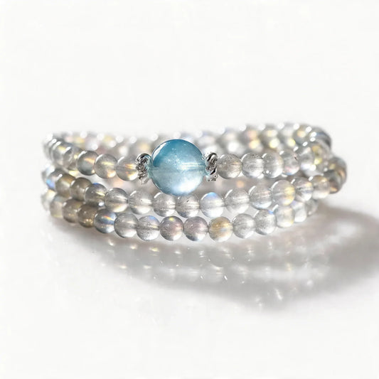 Selene Gray Moonstone & Aquamarine Wrap Bracelet