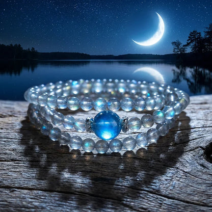 Selene Gray Moonstone & Aquamarine Wrap Bracelet