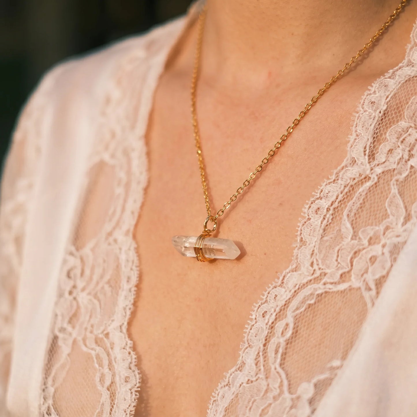 Axis Mundi Clear Crystal Quartz Point Pendant Necklace