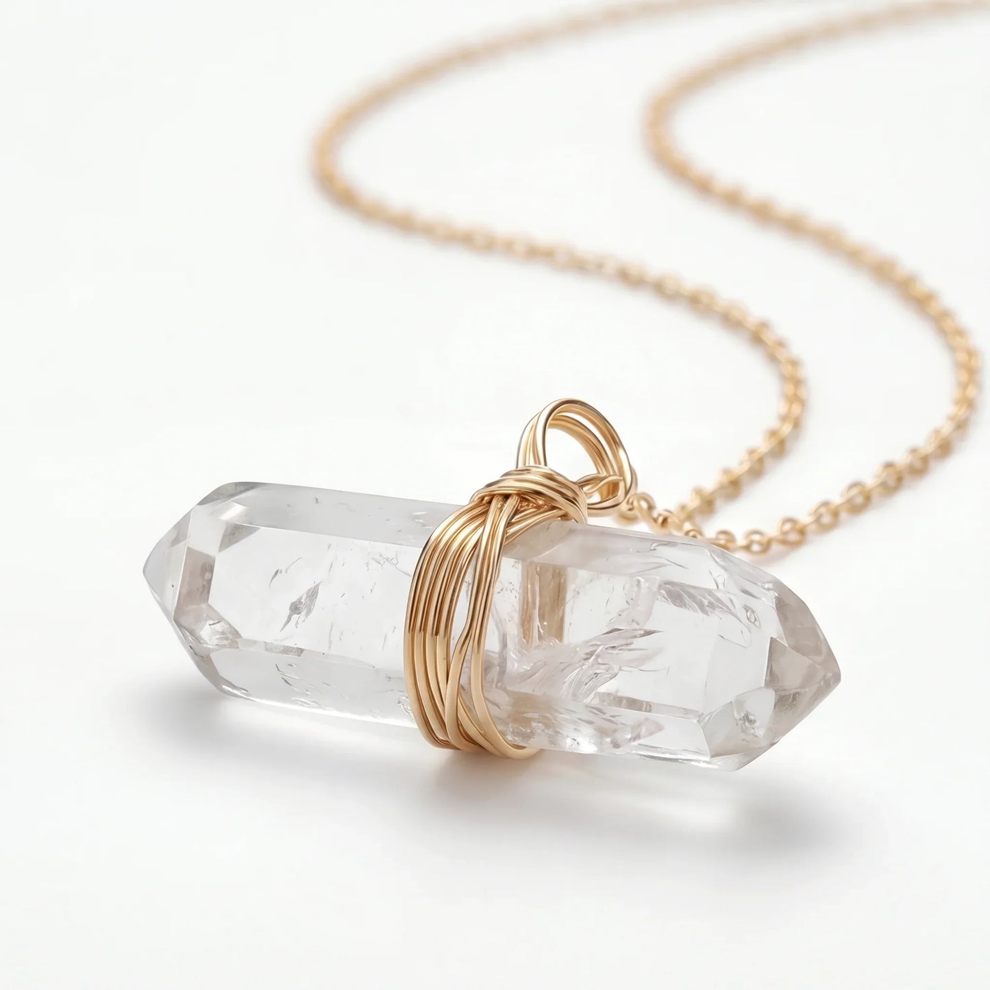Axis Mundi Clear Crystal Quartz Point Pendant Necklace