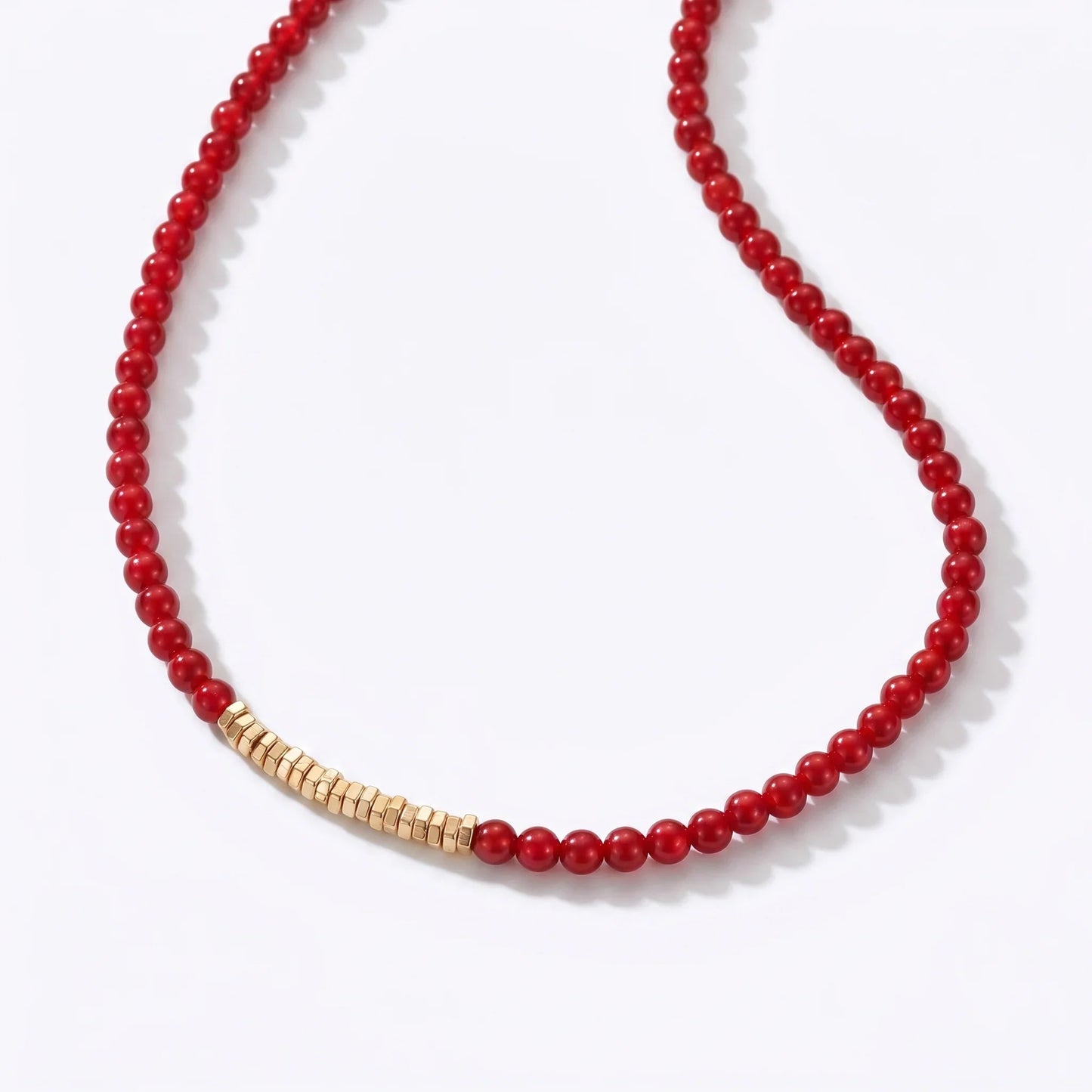 Navajo Red Agate and Golden Nugget Beaded Necklace