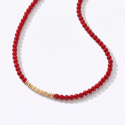 Navajo Red Agate and Golden Nugget Beaded Necklace