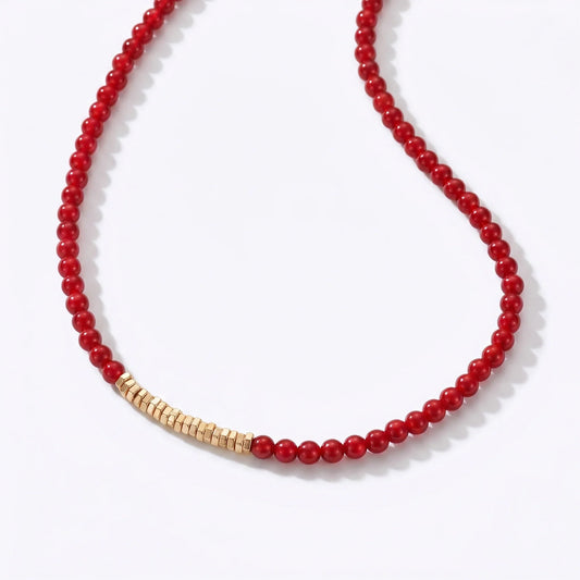 Navajo Red Agate and Golden Nugget Beaded Necklace