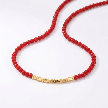 Navajo Red Agate and Golden Nugget Beaded Necklace