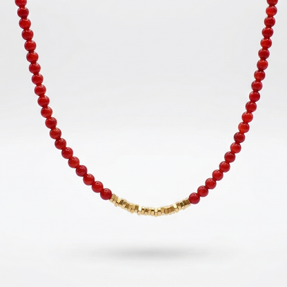 Navajo Red Agate and Golden Nugget Beaded Necklace