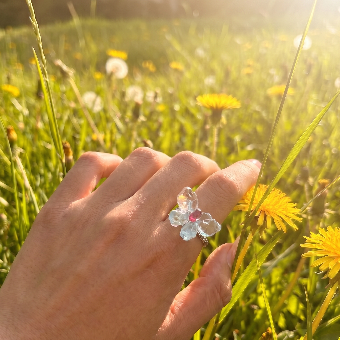 Eros Aquamarine & Garnet Butterfly Ring