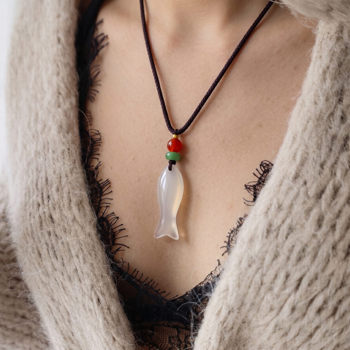 Moon River Chalcedony & Agate Fish Necklace