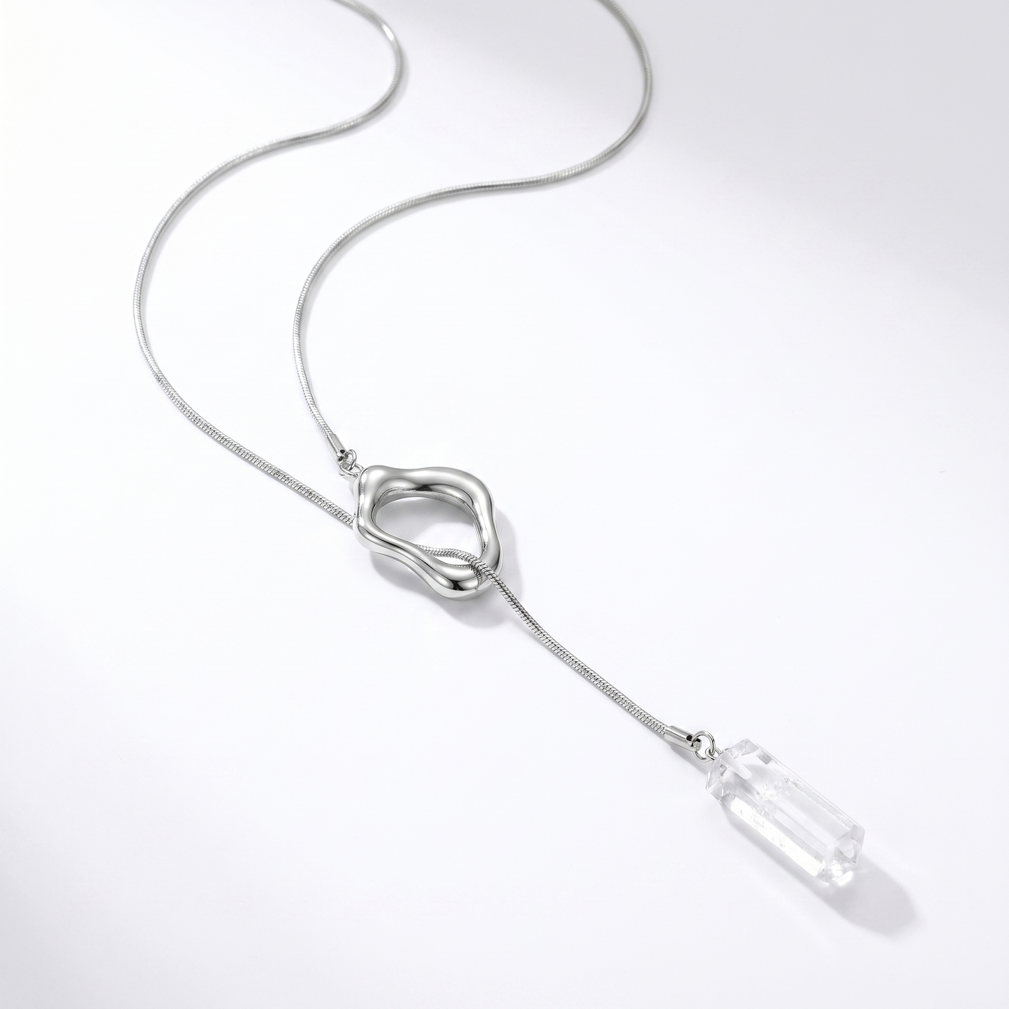 Aether Clear Quartz Crystal & Titanium Steel Lariat Necklace