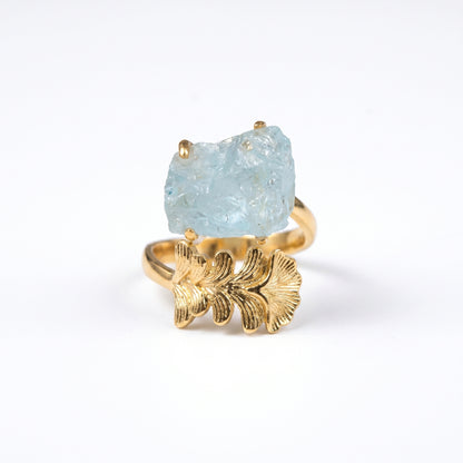 Nymph Aquamarine Gold Leaf Ring