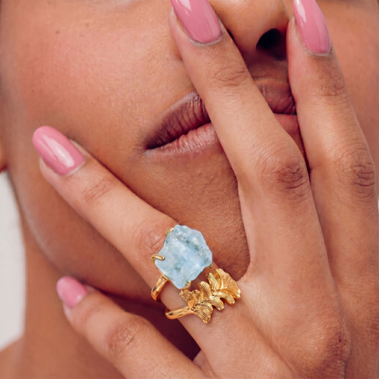 Nymph Aquamarine Gold Leaf Ring