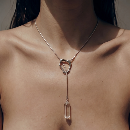 Aether Clear Quartz Crystal & Titanium Steel Lariat Necklace