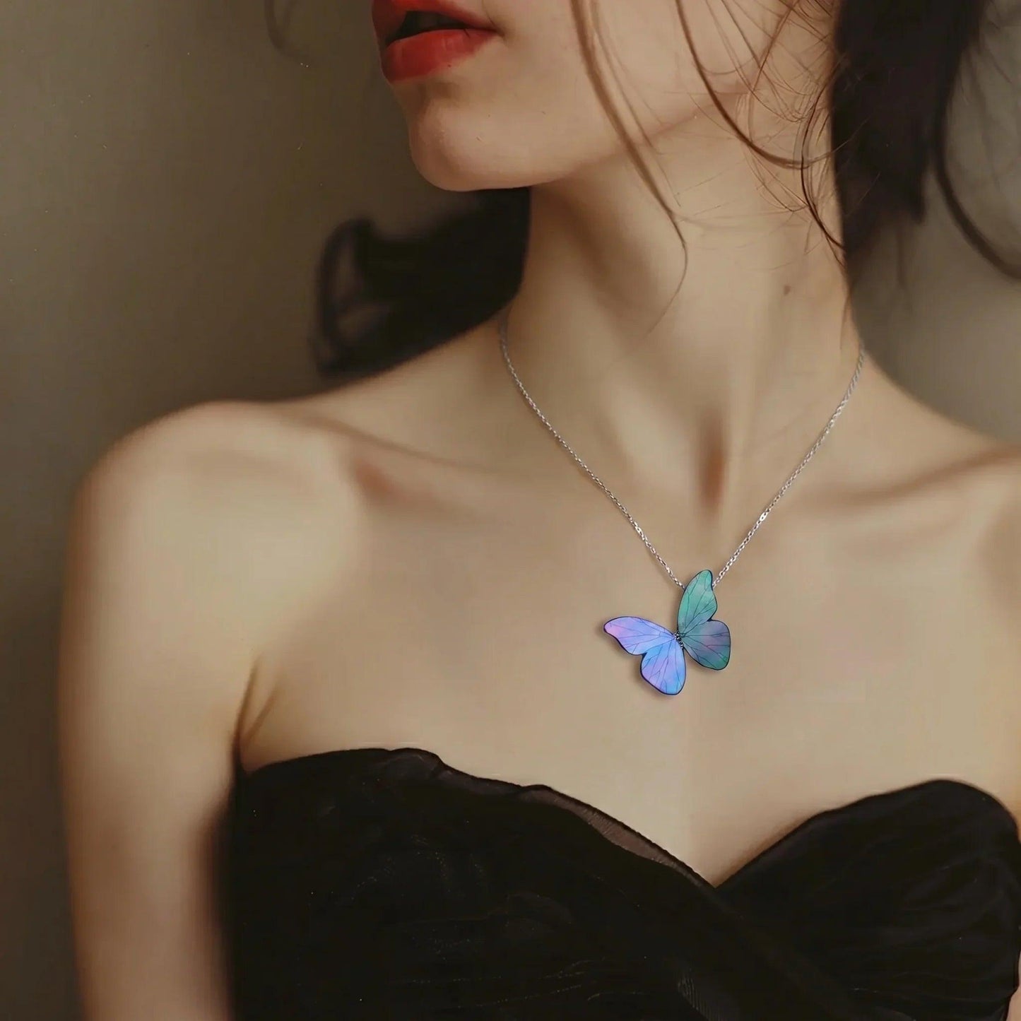 Blue Morpho Mother-of-Pearl Inlay Butterfly Necklace