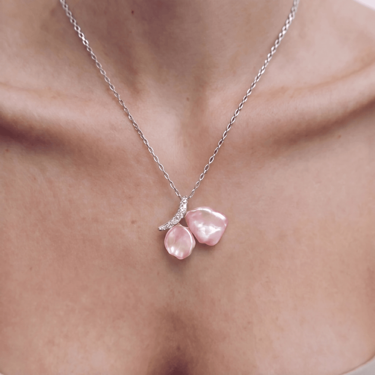 Aphrodite Blush Pearl & Silver Butterfly Necklace