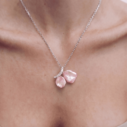 Aphrodite Blush Pearl & Silver Butterfly Necklace