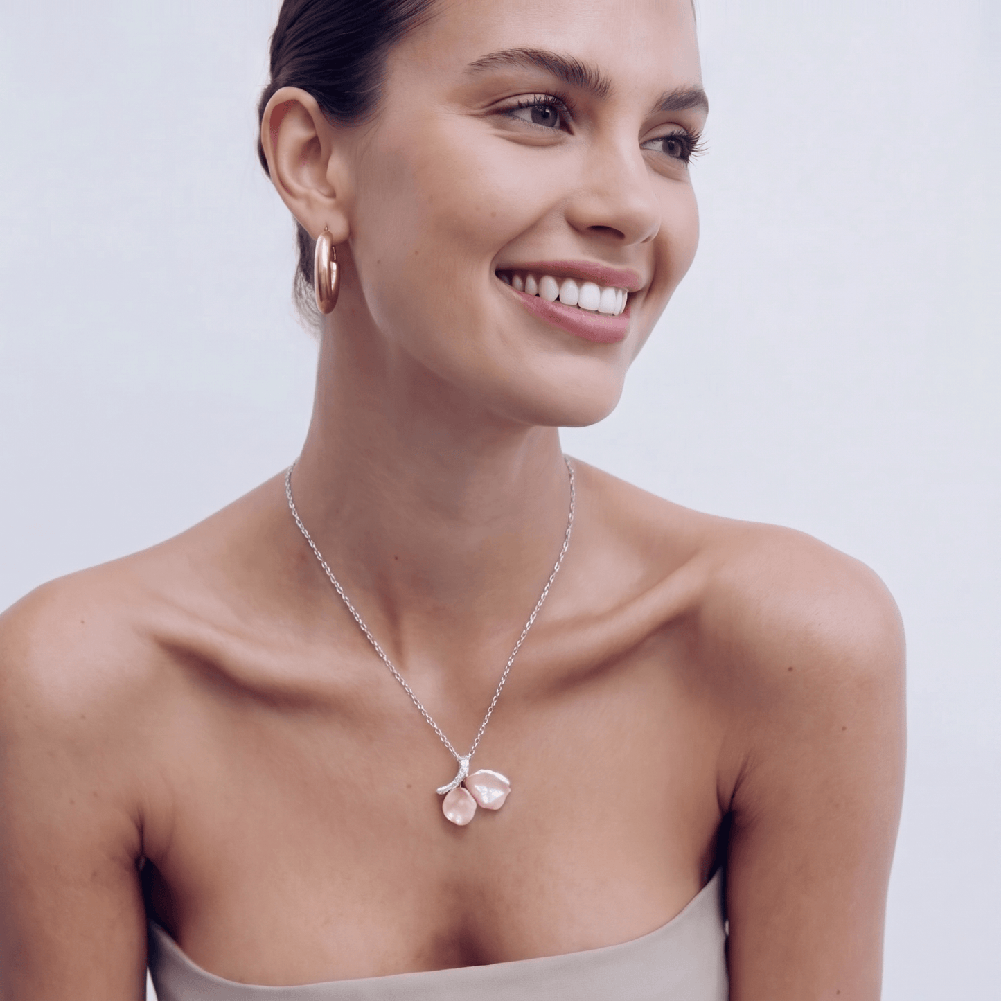 Aphrodite Blush Pearl & Silver Butterfly Necklace