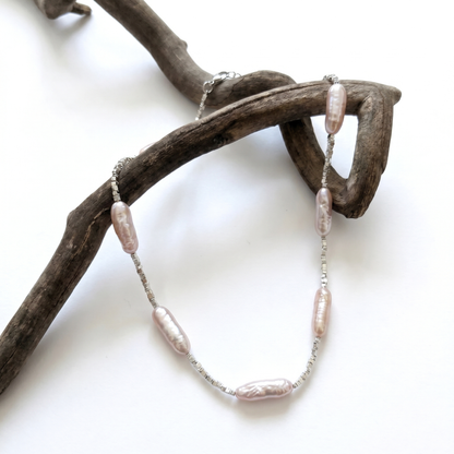 Moonlit Baroque Stick Pearls & Beaded Silver Necklace