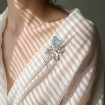 Wild Iris Silver & Aquamarine Brooch