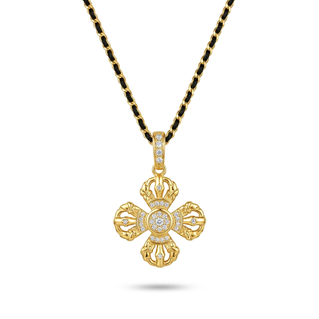 Double Vajra Gold Vermeil Pendant Necklace