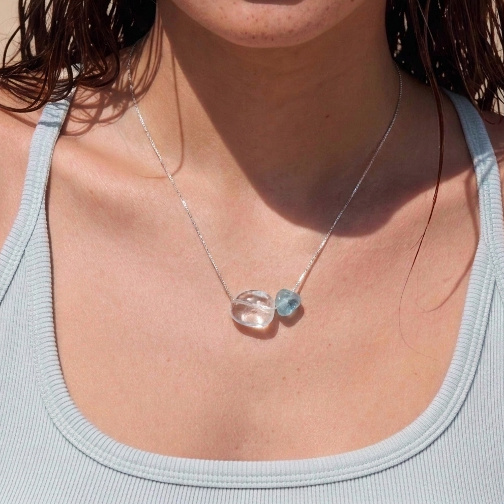 Blue Hour Aquamarine & Clear Quartz Silver Necklace