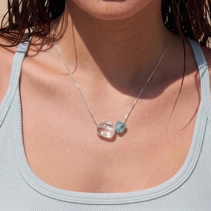 Blue Hour Aquamarine & Clear Quartz Silver Necklace