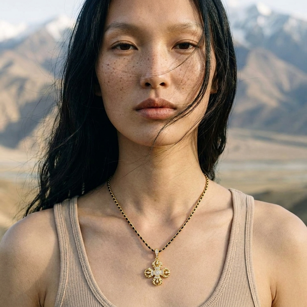 Double Vajra Gold Vermeil Pendant Necklace