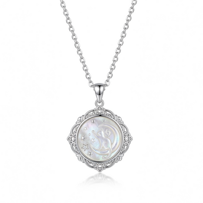 Starry Cat Mother-of-Pearl Cameo Necklace