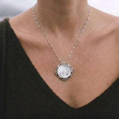 Starry Cat Mother-of-Pearl Cameo Necklace