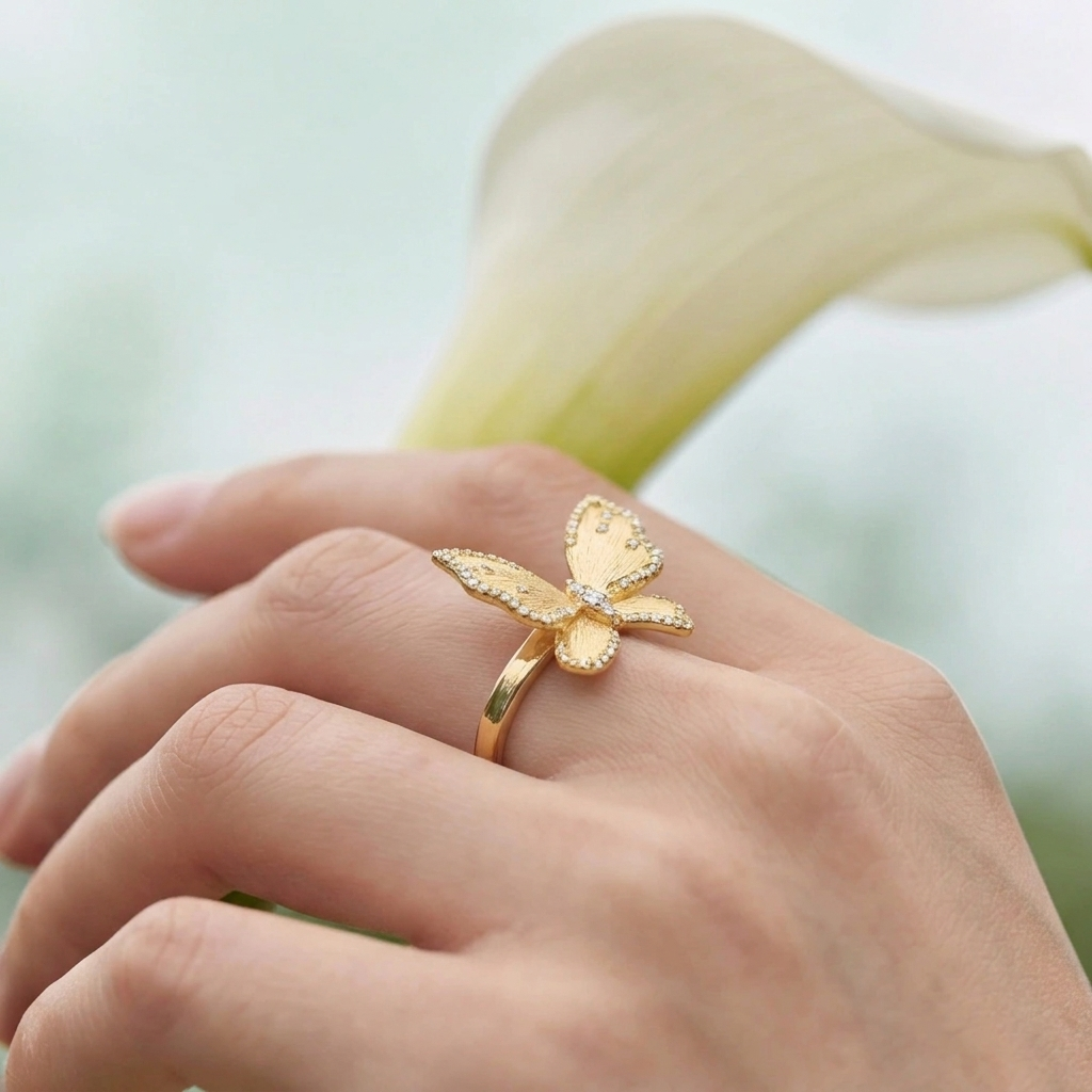Butterfly Reverie Gold Vermeil Necklace and Ring Jewelry Set