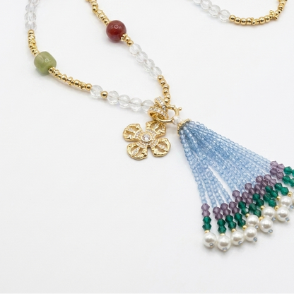 Devi Clear Quartz Convertible Beaded Tassel Necklace