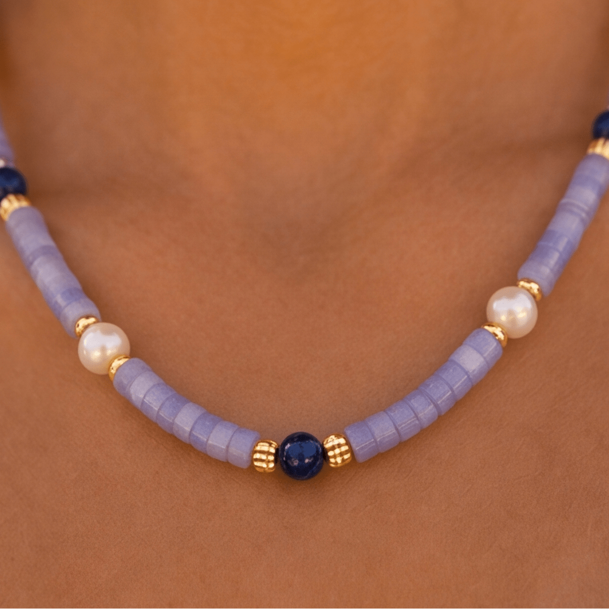 Iris Agate, Lapis Lazuli & Pearl Necklace - ORMIRO
