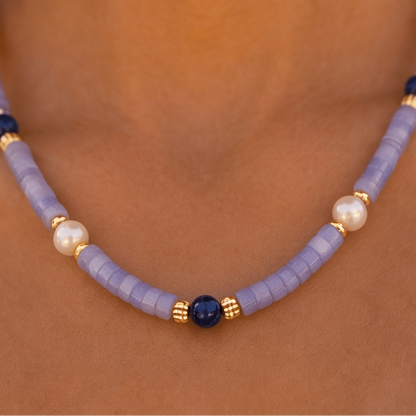 Iris Agate, Lapis Lazuli & Pearl Necklace - ORMIRO