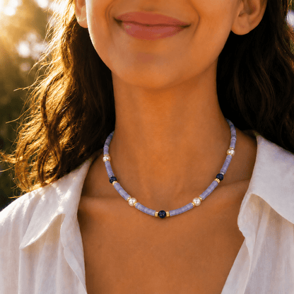Iris Agate, Lapis Lazuli & Pearl Necklace - ORMIRO