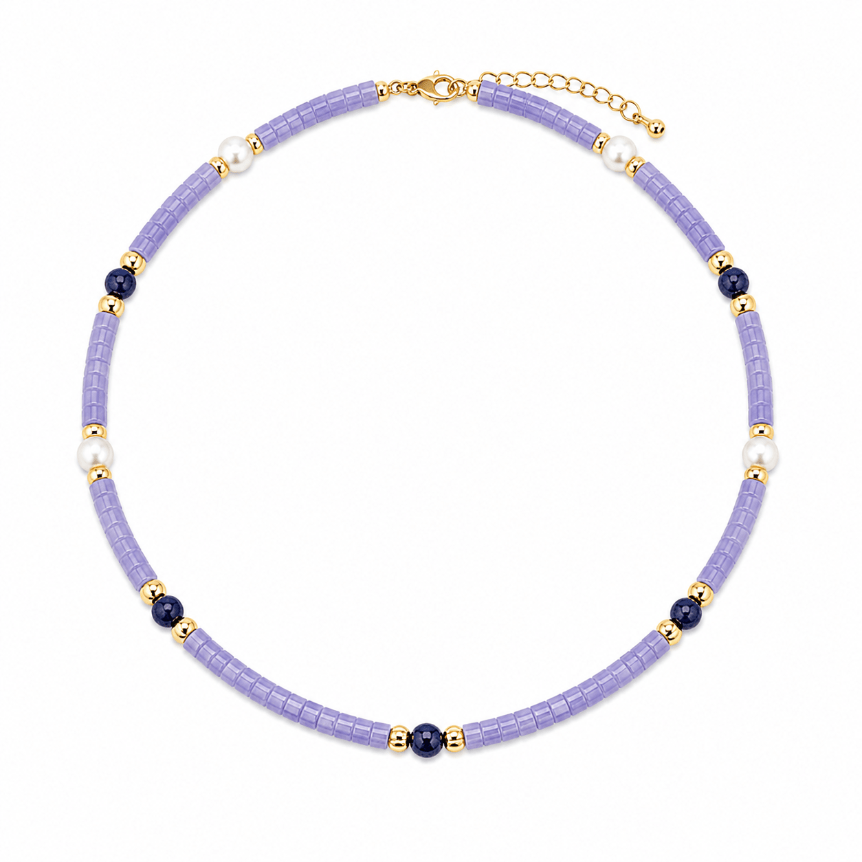 Iris Agate, Lapis Lazuli & Pearl Necklace - ORMIRO