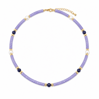 Iris Agate, Lapis Lazuli & Pearl Necklace - ORMIRO
