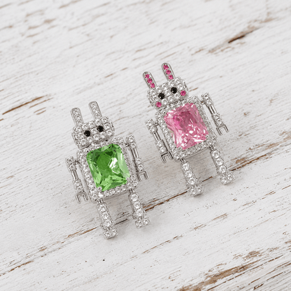 Little Robots White Gold Summer Earrings - ORMIRO