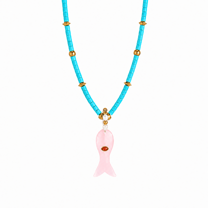 Love Fish Turquoise & Rose Quartz Beaded Necklace - ORMIRO