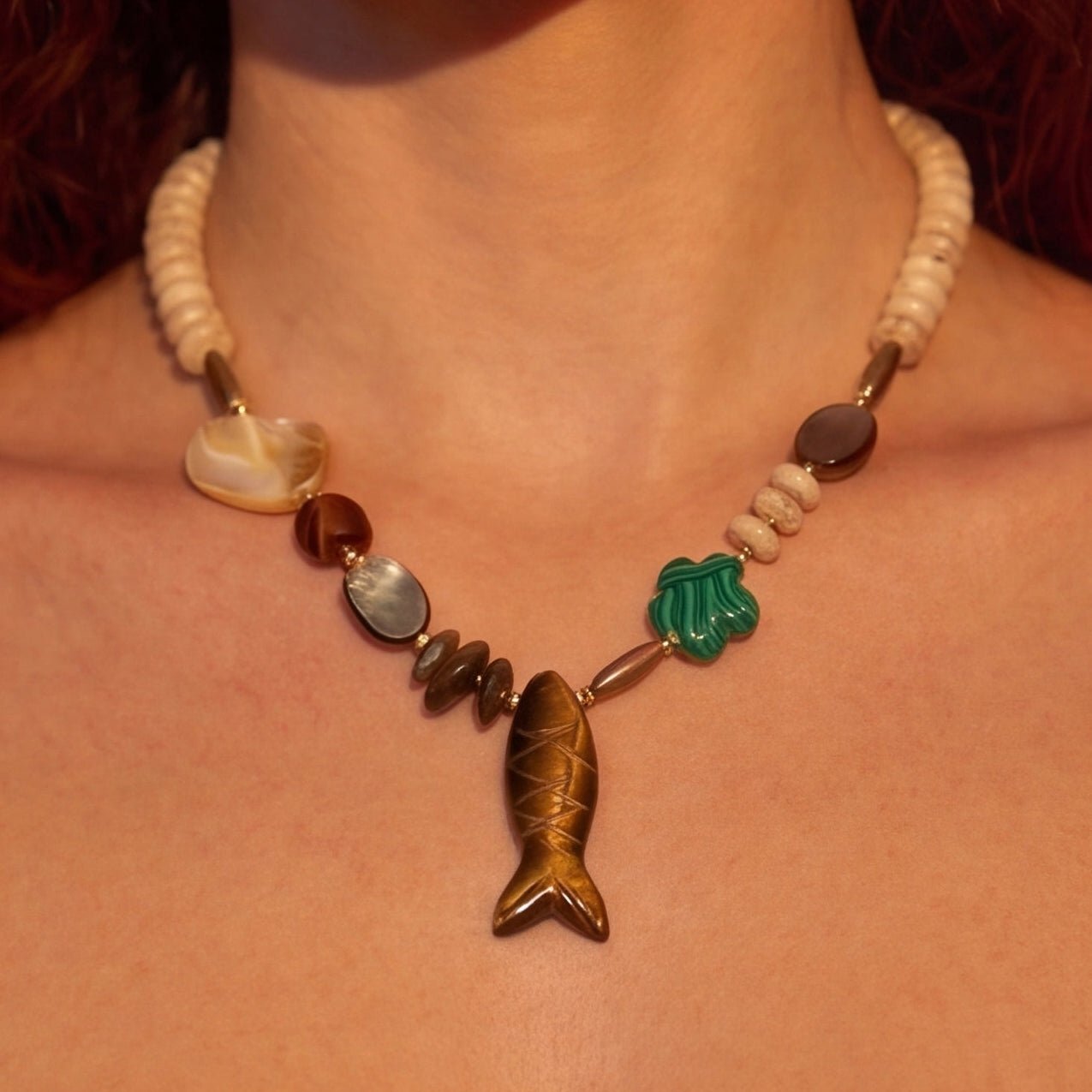 Lucky Fish Mixed Stone Necklace - ORMIRO