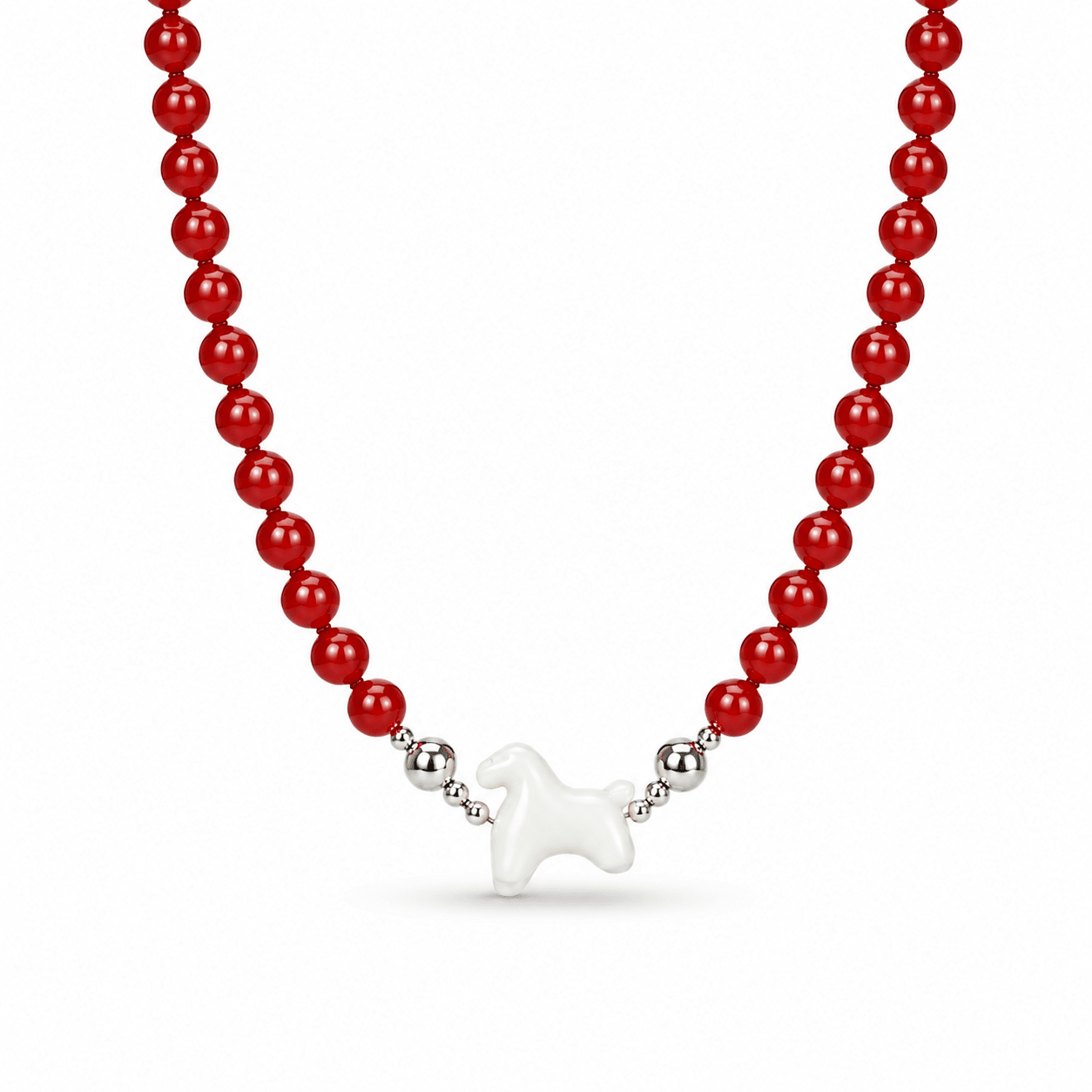 Lucky Horse Carnelian & White Jade Beaded Necklace - ORMIRO