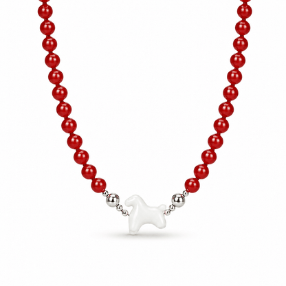Lucky Horse Carnelian & White Jade Beaded Necklace - ORMIRO