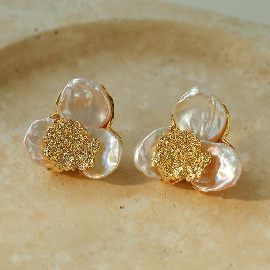 Magnolia Baroque Pearl Stud Earrings - ORMIRO