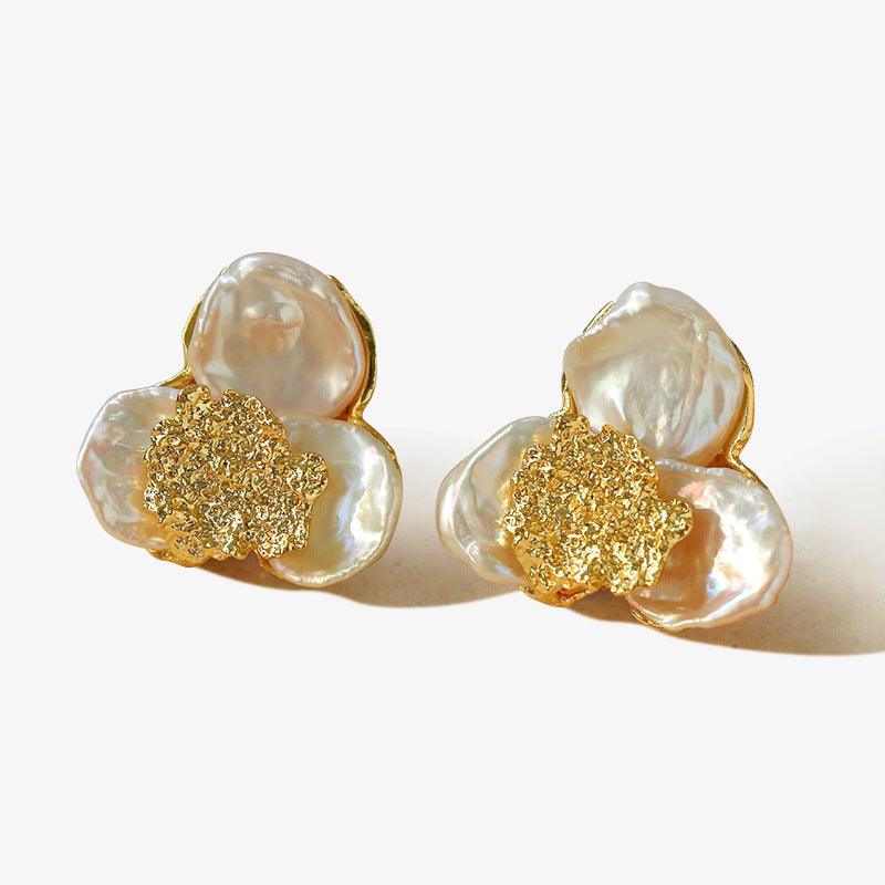 Magnolia Baroque Pearl Stud Earrings - ORMIRO