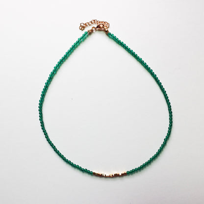 Mayan Green Agate and Golden Nugget Beaded Necklace - ORMIRO