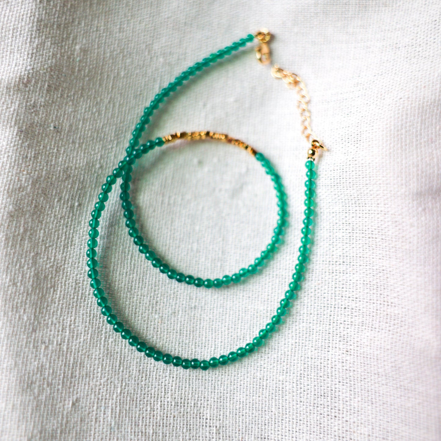 Mayan Green Agate and Golden Nugget Beaded Necklace - ORMIRO