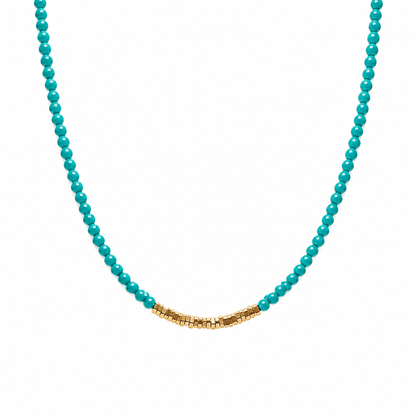 Mayan Turqouise & Golden Nugget Beaded Necklace - ORMIRO