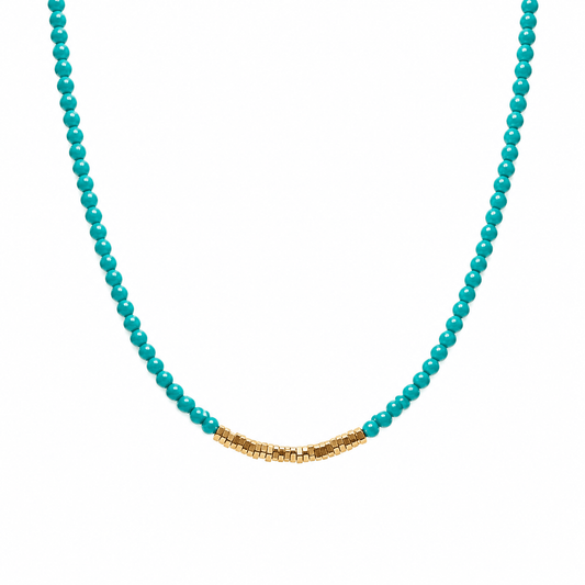 Mayan Turqouise & Golden Nugget Beaded Necklace - ORMIRO