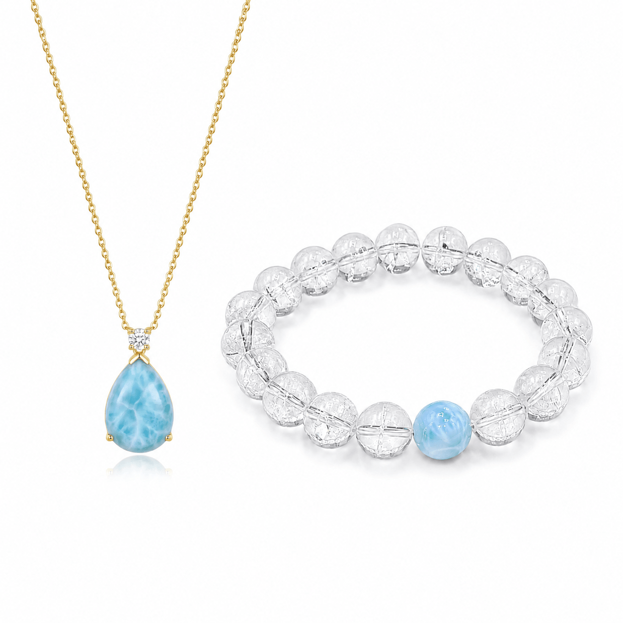 Mermaid's Tear Larimar Necklace & Bracelet Jewelry Set - ORMIRO